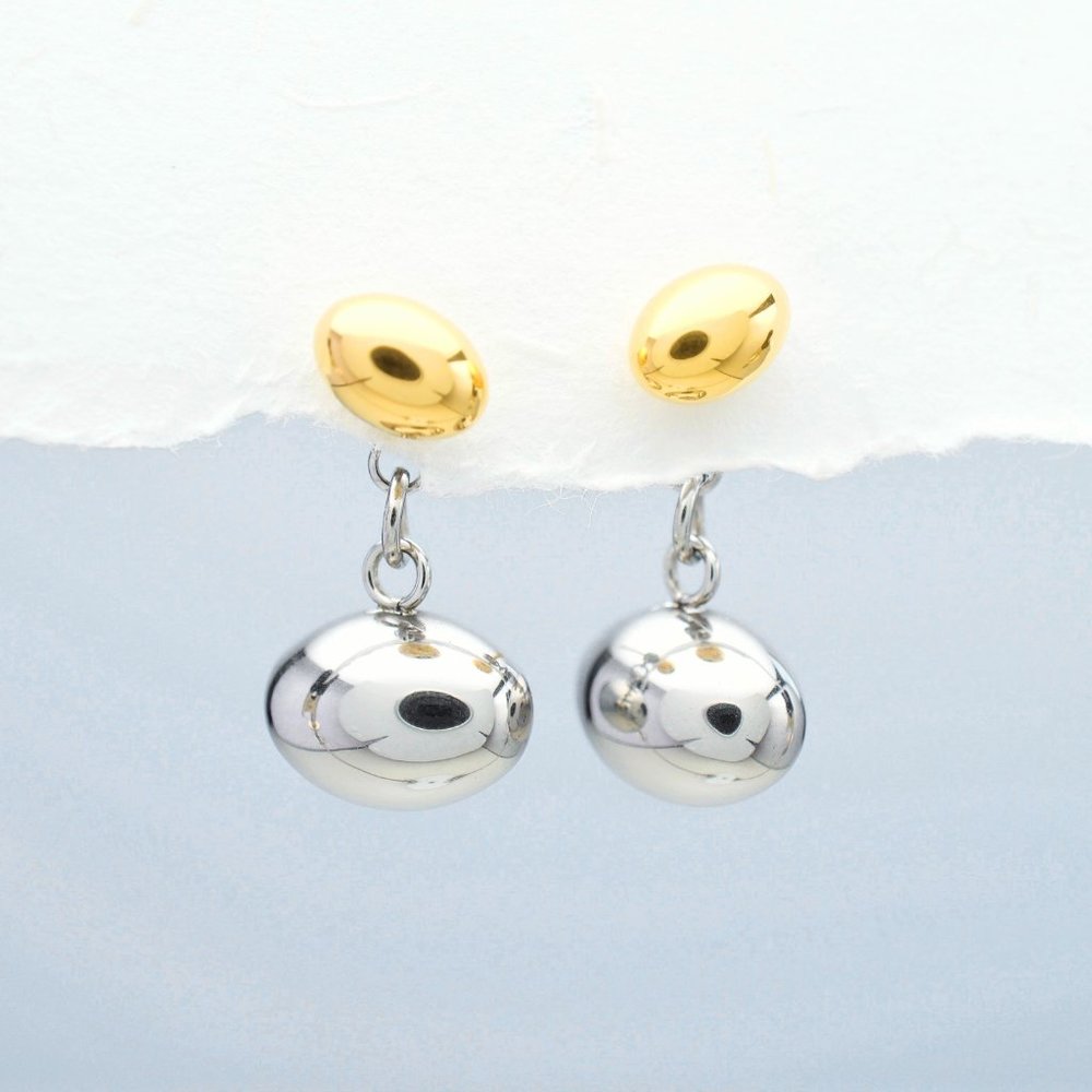 Two-Tone Beans Silver 18K Gold Plated Earrings